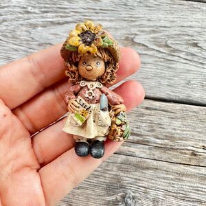 Vintage Jewelry Gardener Girl Brooch Adorable Gardening Pin